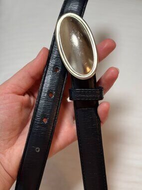 Vintage Clara Studio Asymmetry Made in USA Navy Leather Silver Buckle Belt Large